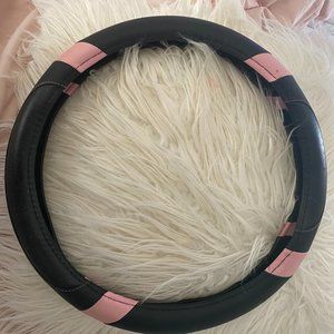 Leather Black/Pink Steering Wheel Cover